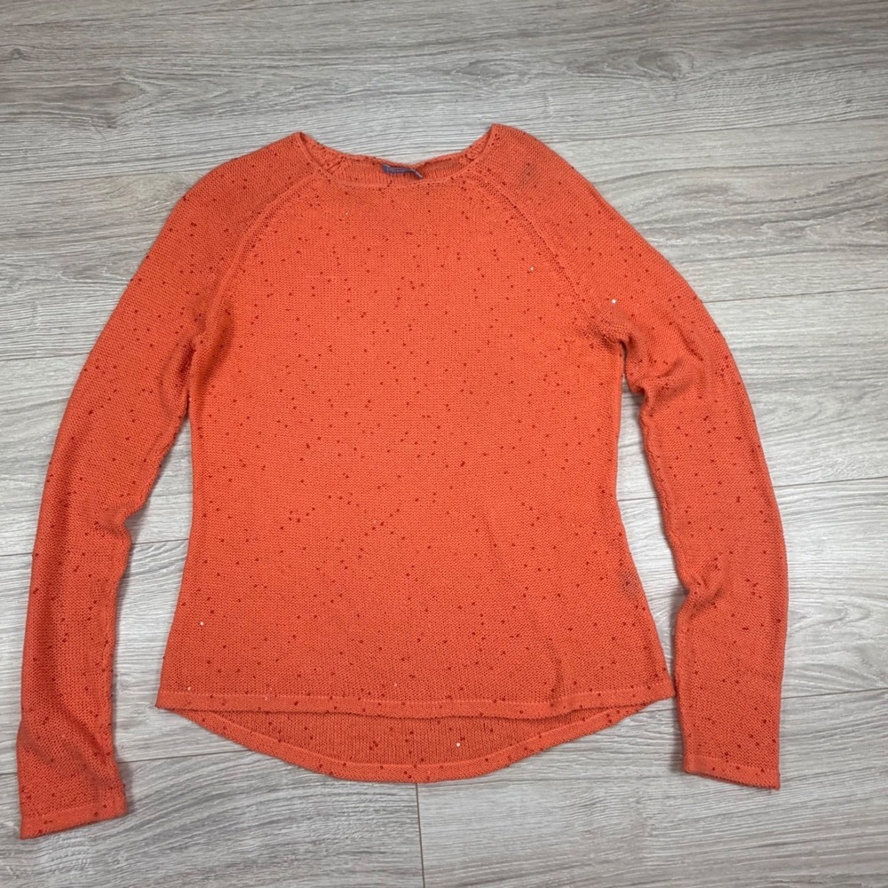 J.McLaughlin Womens Orange Sequin Knit Sweater Raglan‎ Sleeve High Low Hem Small